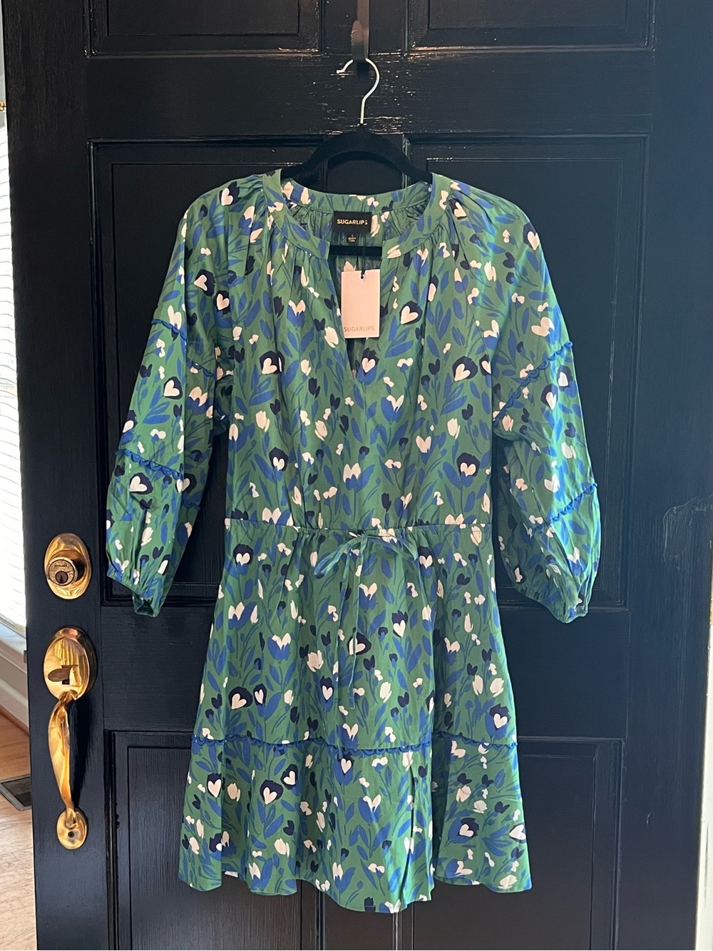 Sugarlips, Green Print Cinch Waist Mini Dress, NWT, Size Large